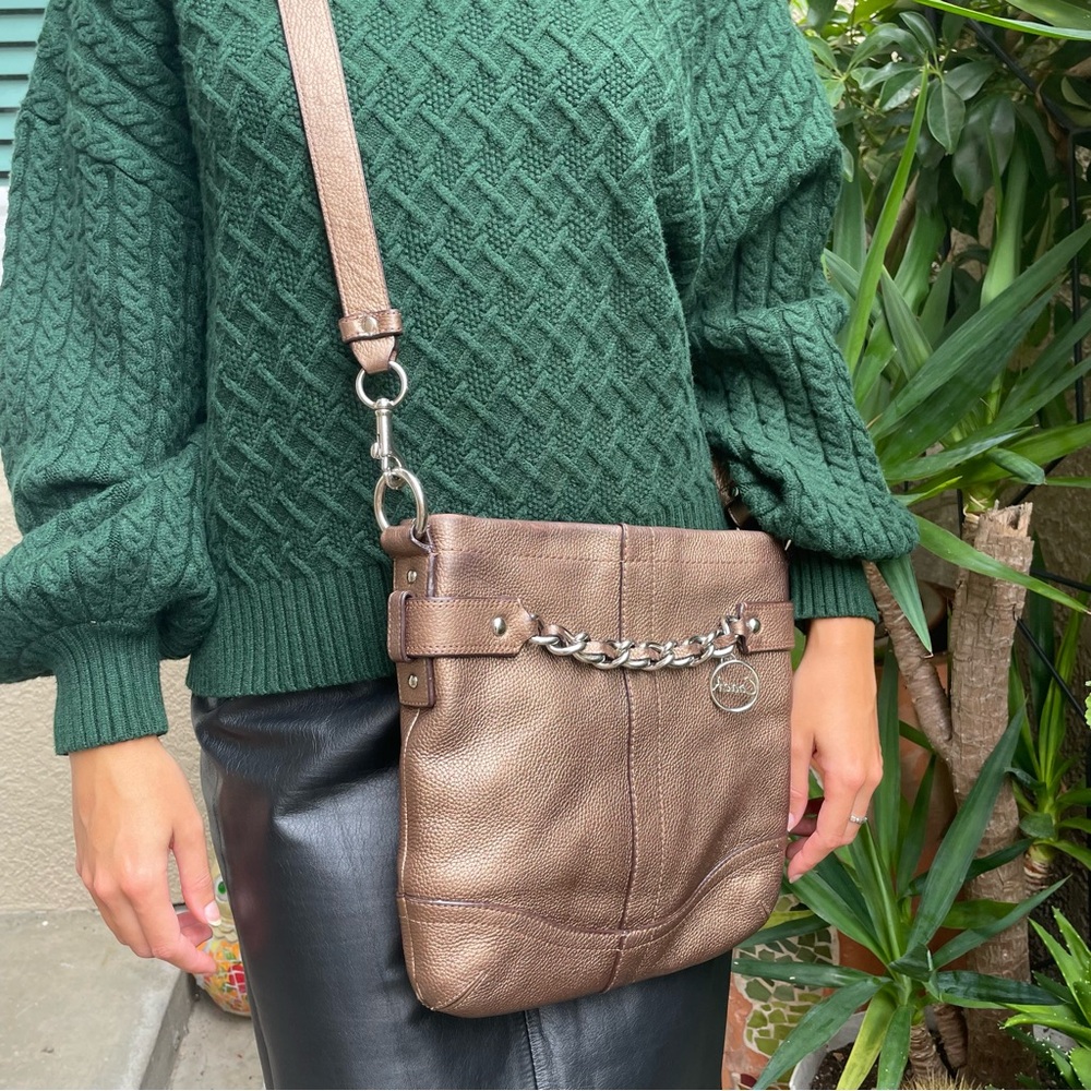 Vintage metallic bronze/silver Coach pebbled leather crossbody bag